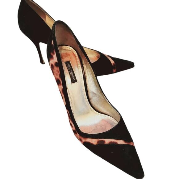DOLCE & GABBANA ANIMAL HAIR BLACK/BROWN HEELS SIZE 38.5 (7.5) - Picture 1 of 13